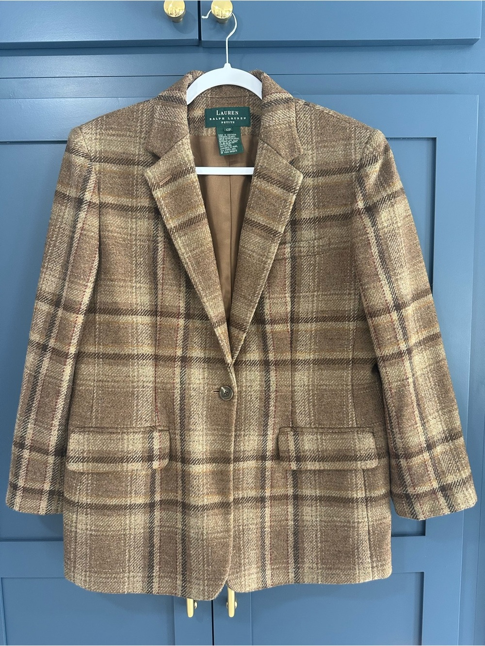 Vintage RALPH LAUREN Petite 12P Brown Plaid Blazer